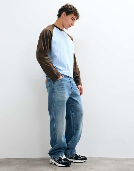 ASOS DESIGN boxy oversized langærmet raglan T-shirt i blå, 2 af 8