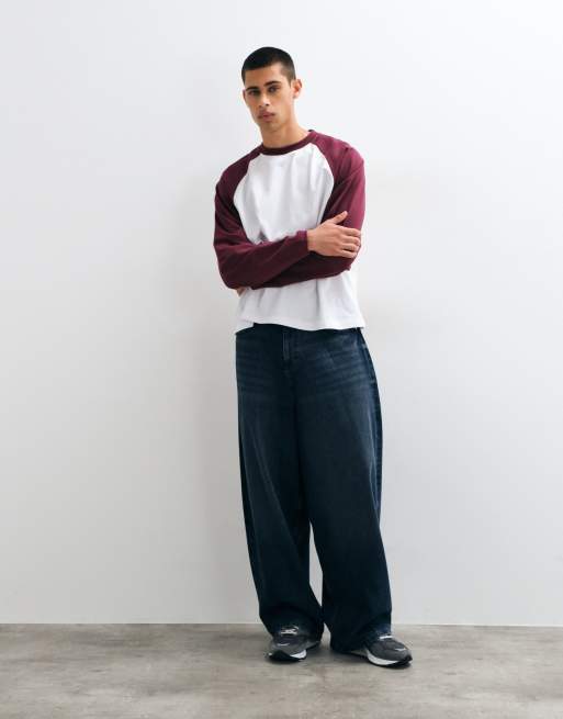 ASOS DESIGN boxy oversized langærmet raglan-T-shirt i bordeaux, 2 af 8