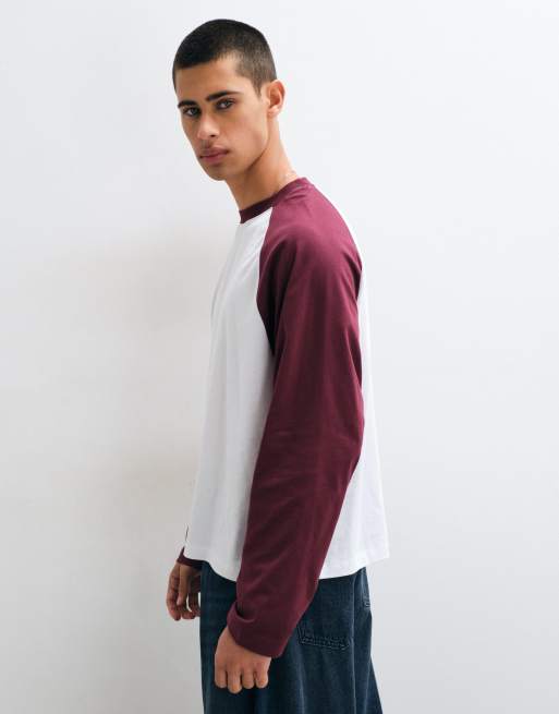 ASOS DESIGN boxy oversized langærmet raglan-T-shirt i bordeaux, 3 af 8