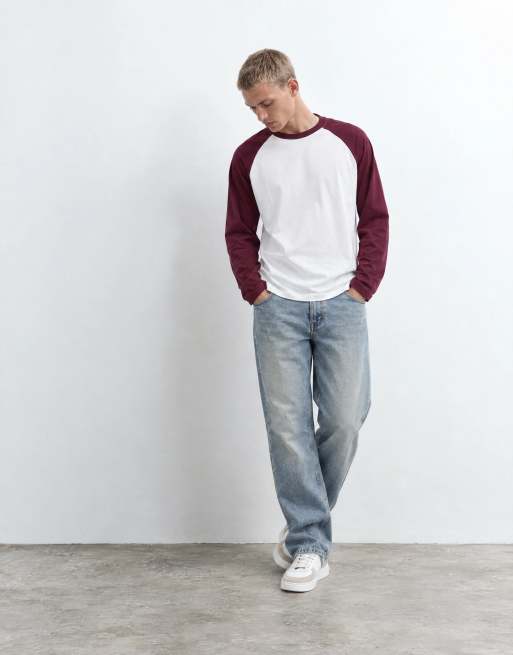 ASOS DESIGN boxy oversized langærmet raglan-T-shirt i bordeaux, 6 af 8