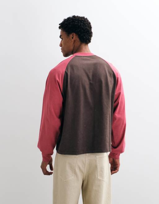 ASOS DESIGN boxy oversized langærmet raglan-T-shirt med tekstprint i brun, 5 af 5