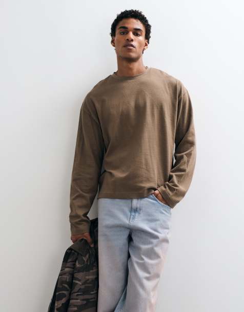ASOS DESIGN boxy oversized langærmet T-shirt i brun tekstur - view 1