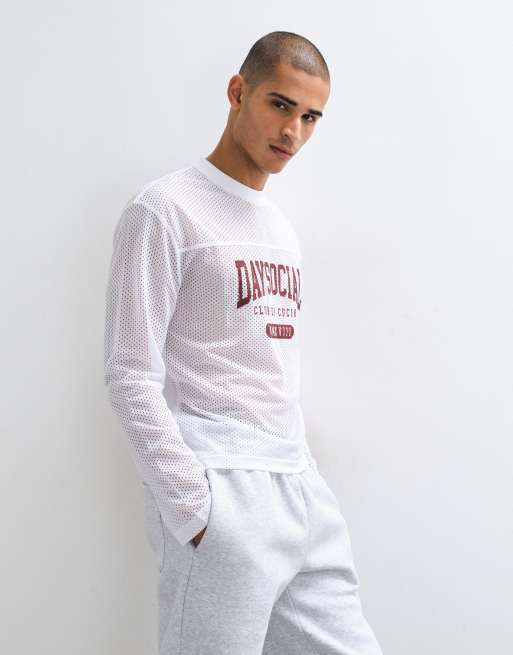 ASOS DESIGN boxy oversized langærmet T-shirt med daysocial-print i hvid sport mesh, 5 af 5