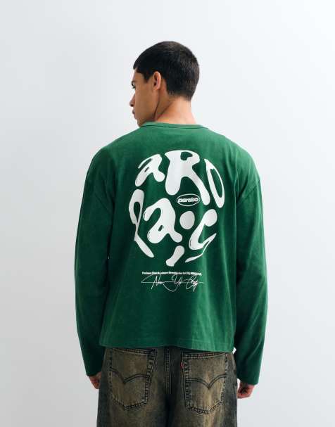 ASOS DESIGN boxy oversized langærmet T-shirt med paraiso-grafik i grøn - view 1