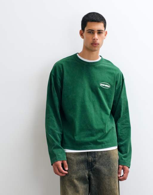 ASOS DESIGN boxy oversized langærmet T-shirt med paraiso-grafik i grøn, 2 af 5