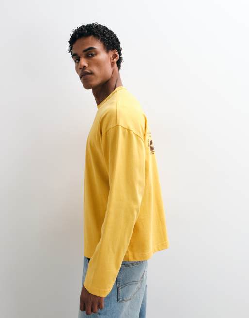 ASOS DESIGN boxy oversized langærmet T-shirt med print i gul, 4 af 5