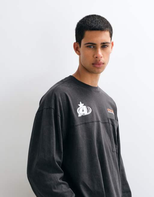 ASOS DESIGN boxy oversized langærmet T-shirt med print i vasket sort, 5 af 5