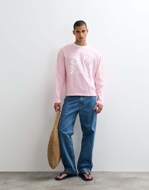 ASOS DESIGN boxy oversized langærmet T-shirt med surf team-grafik i pink, 2 af 5