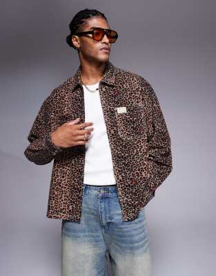 boxy oversized leopard print shirt in brown
