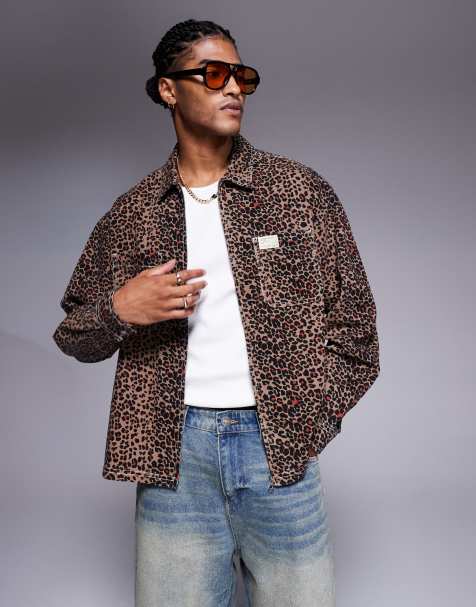ASOS DESIGN boxy oversized leopard print shirt in brown - view 1