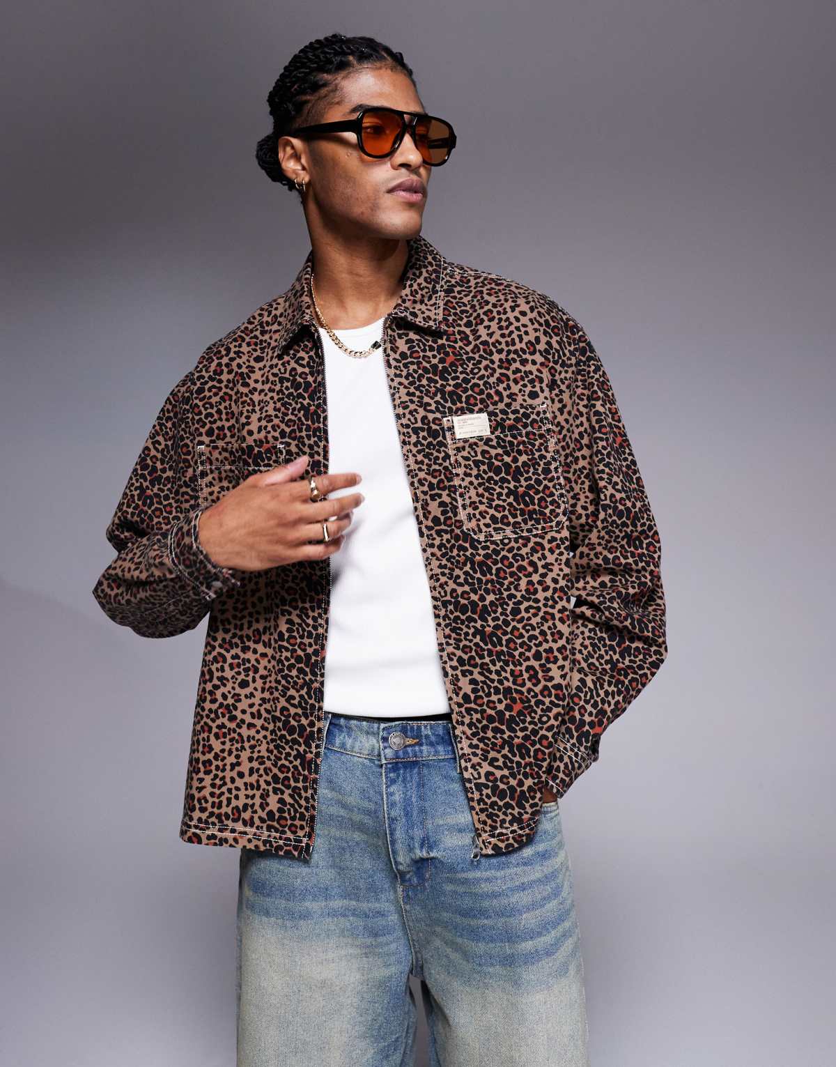ASOS DESIGN boxy oversized leopard print shirt in brown