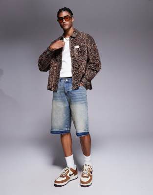 Asos Design Boxy Oversized Leopard Print Shirt In Multi