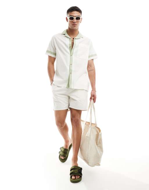 ASOS DESIGN boxy oversized linen blend revere shirt with contrast trim in white, 3 of 4