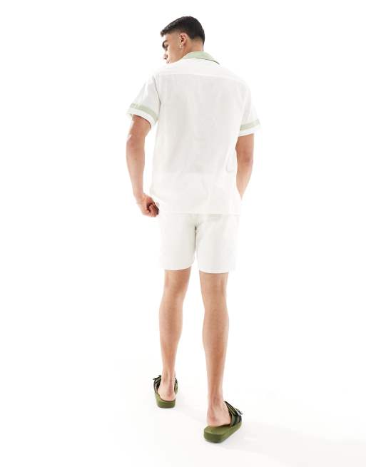 ASOS DESIGN boxy oversized linen blend revere shirt with contrast trim in white, 4 of 4
