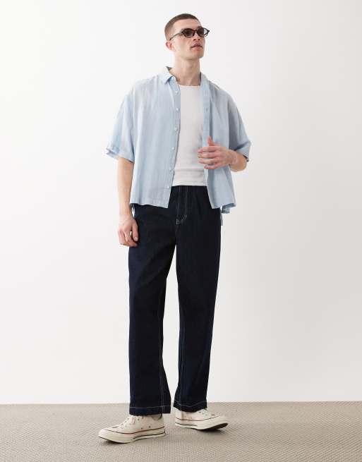  ASOS DESIGN boxy oversized linen blend shirt in blue, 2 of 5
