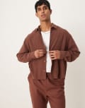 [ASOS DESIGN] ASOS DESIGN boxy oversized linen blend shirt in brown 2XL BROWN