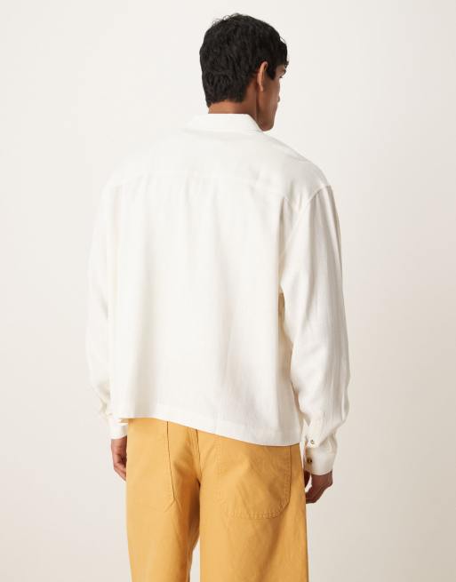ASOS DESIGN boxy oversized linen blend shirt in white, 3 of 4