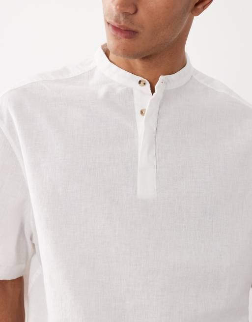 ASOS DESIGN boxy oversized linen blend shirt with henley collar in white, 2 of 5