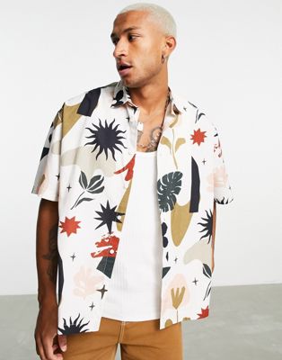 ASOS DESIGN boxy oversized linen look shirt in abstract print