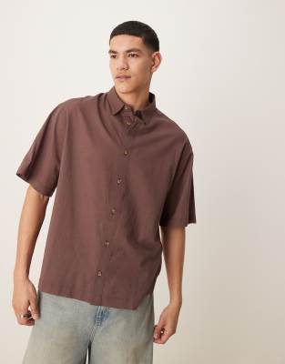 ASOS DESIGN boxy oversized linen look shirt in brown