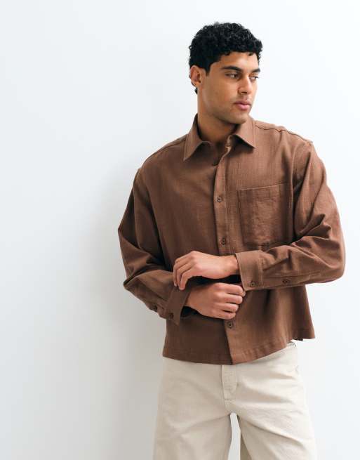 ASOS DESIGN boxy oversized linen look shirt in brown, 5 of 5