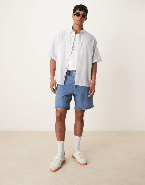 ASOS DESIGN boxy oversized linen look shirt in light blue - view 1