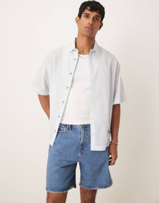 Asos Design Boxy Oversized Linen Look Shirt In Blue