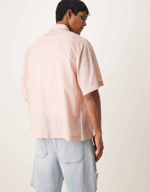 ASOS DESIGN boxy oversized linen look shirt in pink, 4 of 4