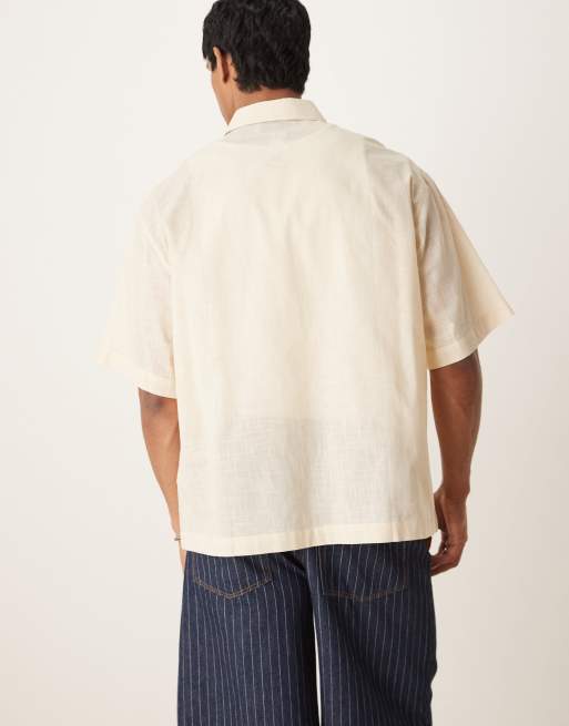 ASOS DESIGN boxy oversized linen look shirt in stone, 2 of 4
