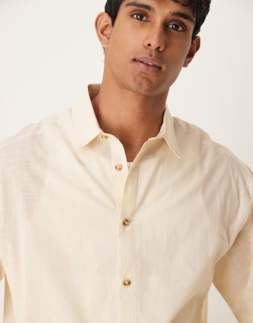 ASOS DESIGN boxy oversized linen look shirt in stone, 3 of 4