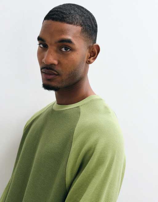 ASOS DESIGN boxy oversized long sleeve raglan t-shirt in khaki waffle, 2 of 9