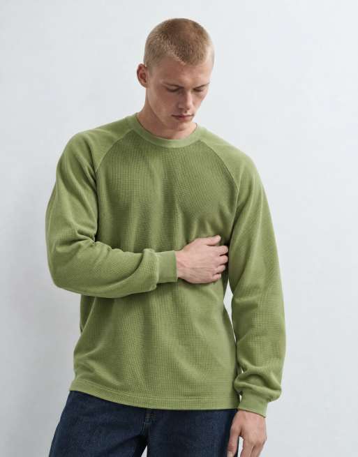 ASOS DESIGN boxy oversized long sleeve raglan t-shirt in khaki waffle, 7 of 9