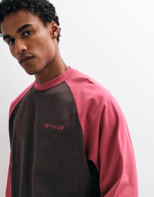 ASOS DESIGN boxy oversized long sleeve raglan t-shirt with text print in brown, 3 of 5
