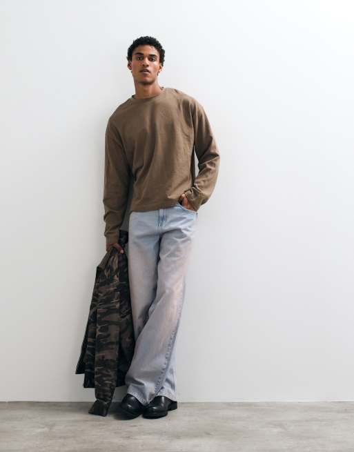 ASOS DESIGN boxy oversized long sleeve t-shirt in brown texture, 3 of 5