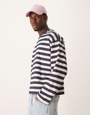 ASOS DESIGN ASOS DESIGN boxy oversized long sleeve t-shirt in navy and white stripe-Multi