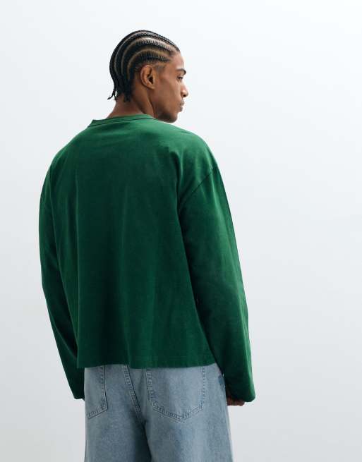 ASOS DESIGN boxy oversized long sleeve t-shirt with Brazil graphic in washed green, 5 of 5