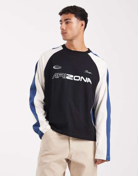 ASOS DESIGN boxy oversized long sleeve T-shirt with cut and sew paneling and sports graphics in black - view 1