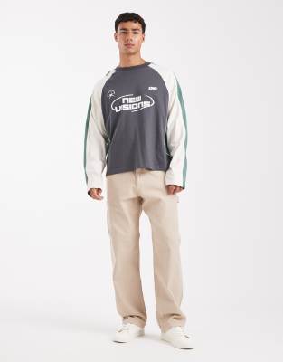 Asos Design Boxy Oversized Long Sleeve T-shirt With Cut And Sew Paneling And Sports Graphics In Multi
