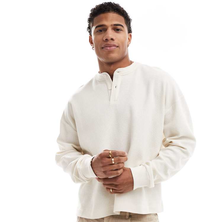 ASOS DESIGN boxy oversized long sleeve T-shirt with henley neck in