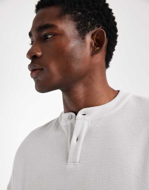 ASOS DESIGN boxy oversized long sleeve t-shirt with henley neck in grey waffle, 5 of 5