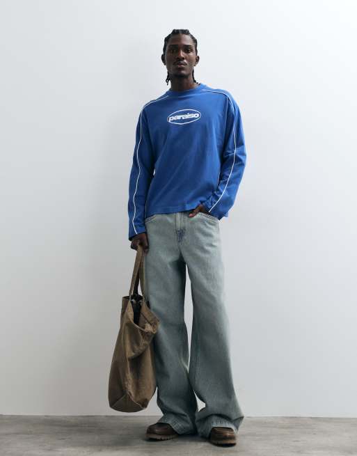 ASOS DESIGN boxy oversized long sleeve t-shirt with paraiso graphic in blue, 3 of 5