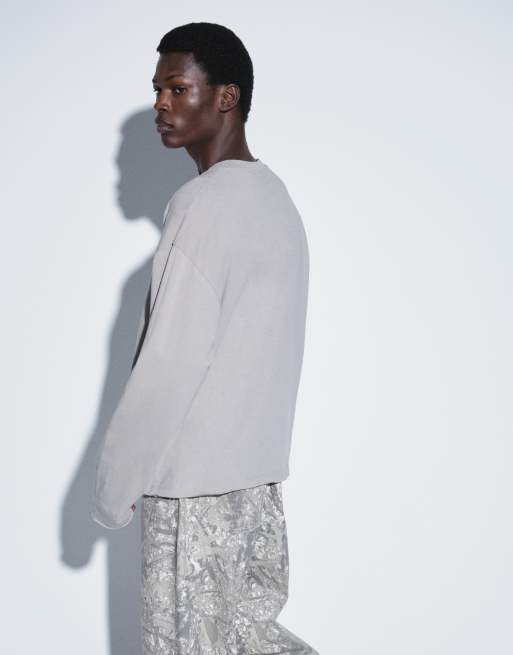 ASOS DESIGN boxy oversized long sleeve t-shirt with text graphic in stone, 3 of 9