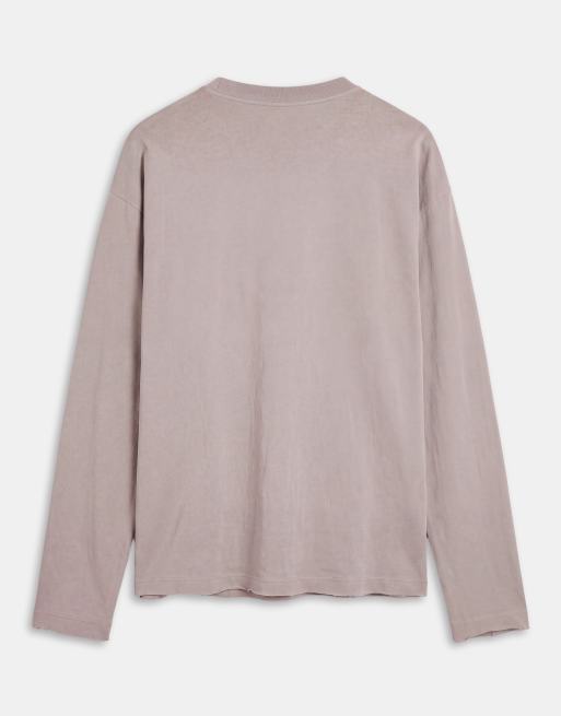 ASOS DESIGN boxy oversized long sleeve t-shirt with text graphic in stone, 7 of 9