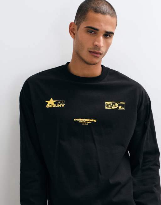 ASOS DESIGN boxy oversized long sleeve top with logo print in black, 3 of 5