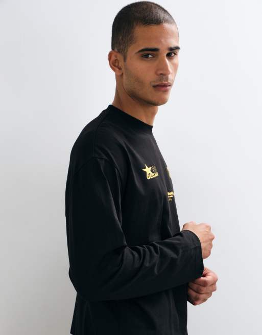 ASOS DESIGN boxy oversized long sleeve top with logo print in black, 4 of 5