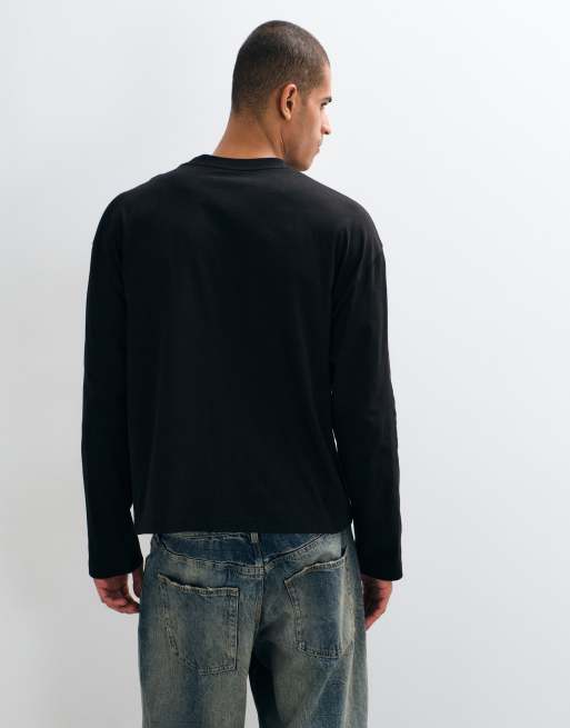 ASOS DESIGN boxy oversized long sleeve top with logo print in black, 5 of 5