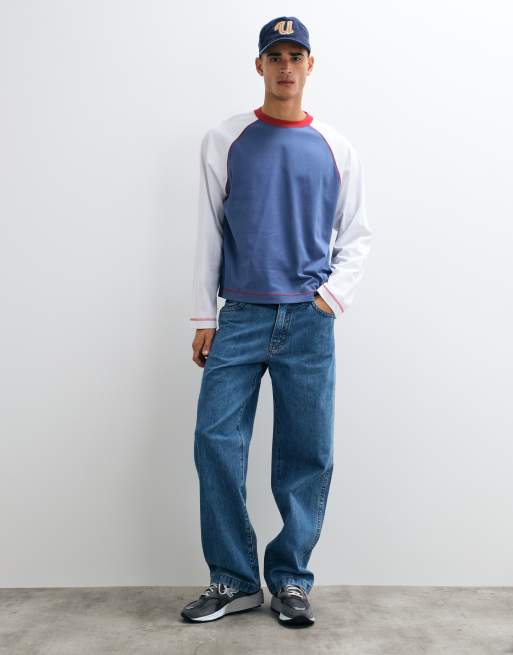 ASOS DESIGN boxy oversized longsleeve met raglanmouwen in blauw, 5 van 5