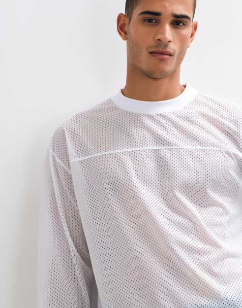 ASOS DESIGN boxy oversized mesh long sleeve top in white - view 1
