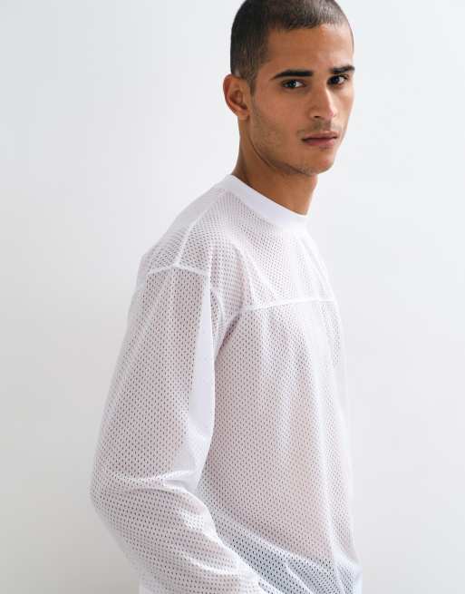ASOS DESIGN boxy oversized mesh long sleeve top in white, 3 of 5