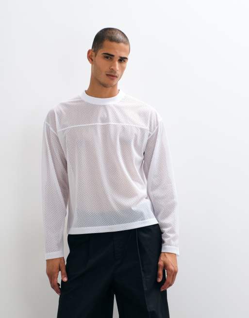 ASOS DESIGN boxy oversized mesh long sleeve top in white, 4 of 5